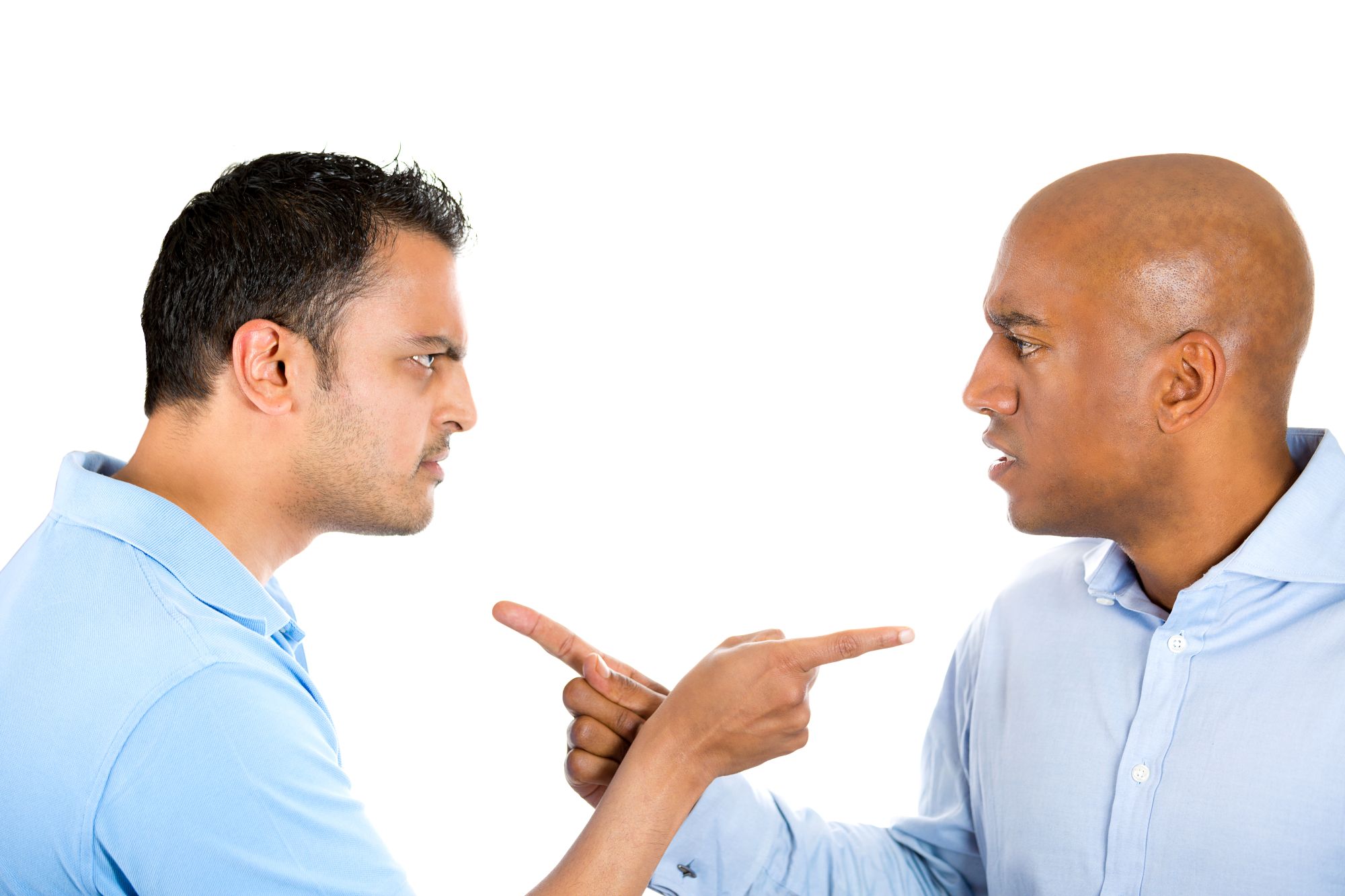 two men pointing at each other